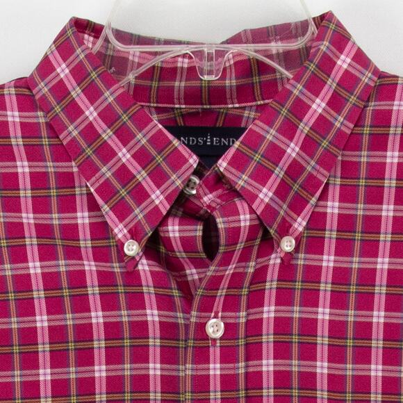 Lands' End Men's Long Sleeve Shirt Button-Down Pink White Tartan 16 32/33 Pocket - Picture 2 of 12